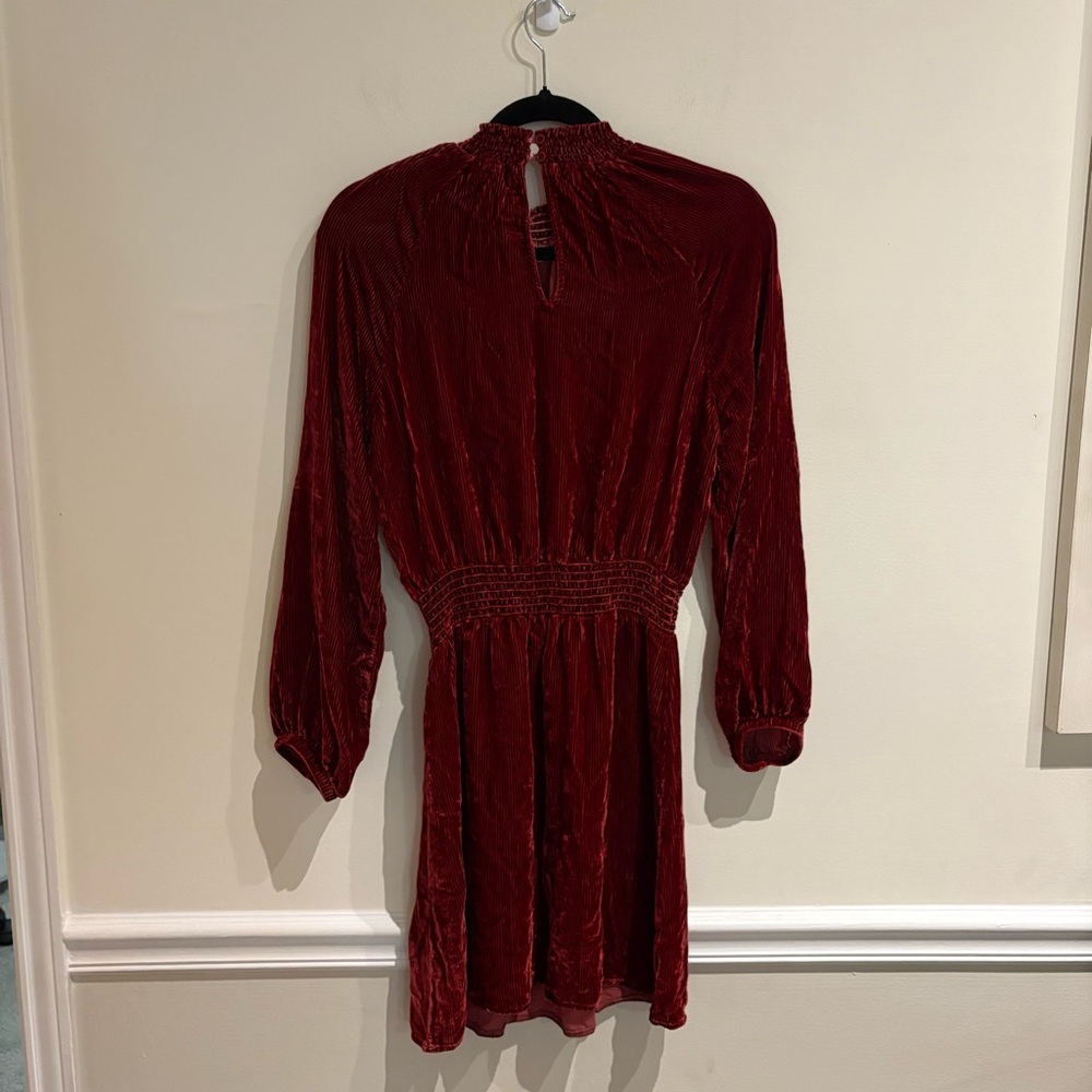 Bella Dahl Ribbed Silk Blend The Ruby Velvet Smocked Raglan Mini Dress Sz Small - Picture 7 of 11
